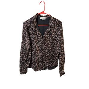 Bella Dahl Size Small Floral Print Button‎ Up Shirt Long Sleeve Black Blouse Top